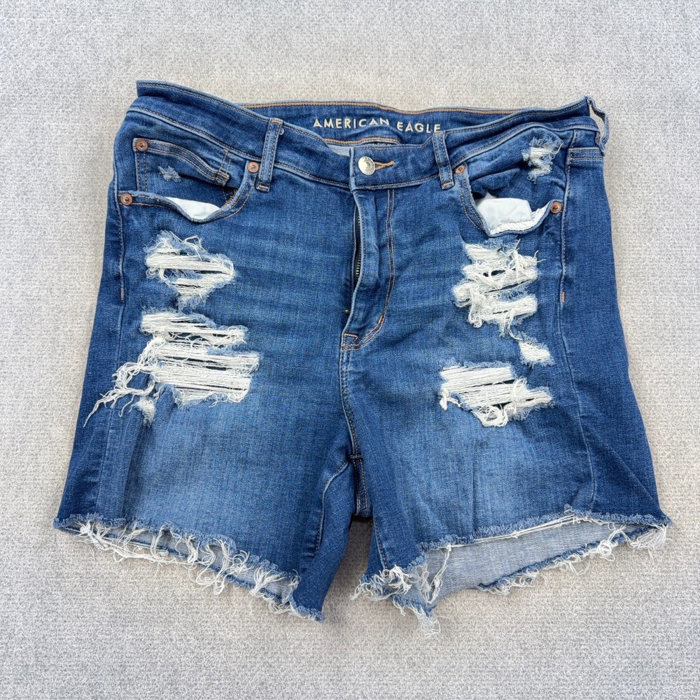 American Eagle Shorts Women 14 Cut Off High Rise Shortie Med Wash Distressed A74